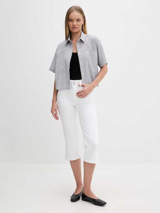 Long Sleeve Women's Denim Shirt Black/White