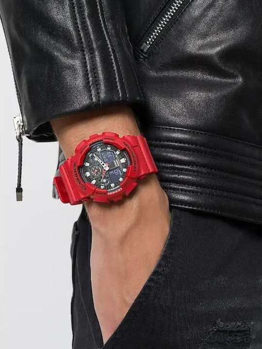 Casio Analog/Digital Men's Watch 51mm Chronograph Battery with Red Rubber Strap