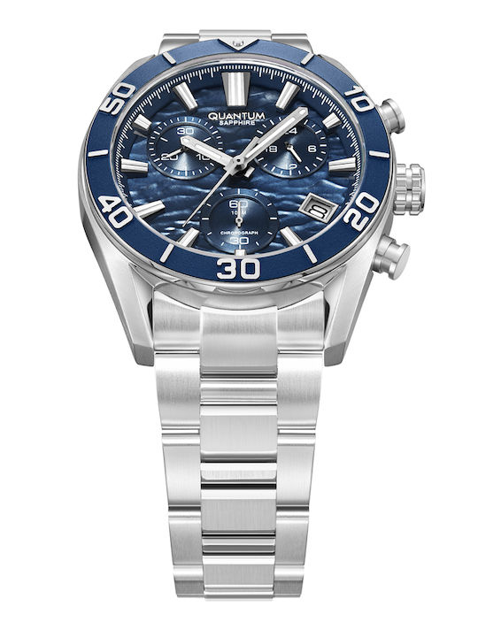 Quantum Men's Watch 42mm Chronograph Battery with Silver Metal Bracelet