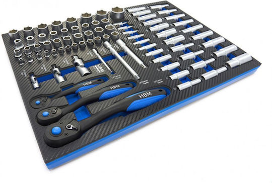 HBM Machines HBM Machines Ratschen- und Steckschlüssel-Set 1/4" & 1/2" 81 Stück