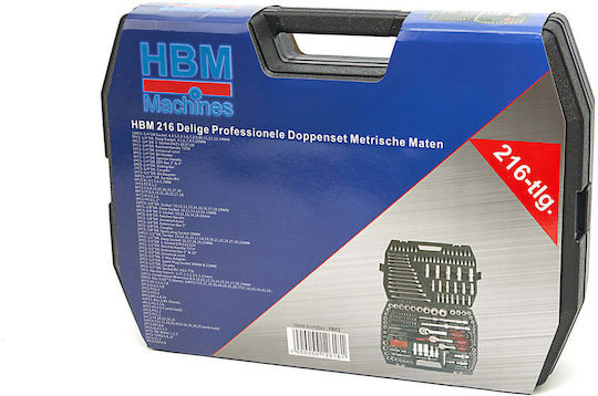 HBM Machines Ratchet with Sockets 1\2" & 3\8" & 1\4" 216 Pieces