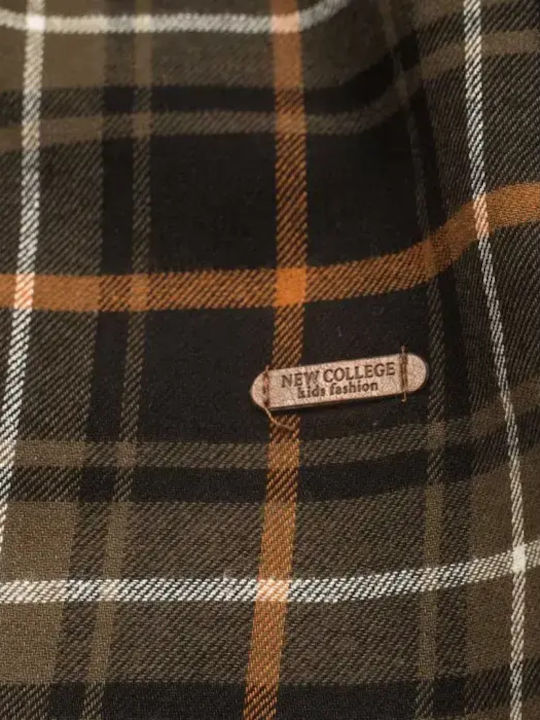 Kids Checked Short-Sleeved Brown Shirt
