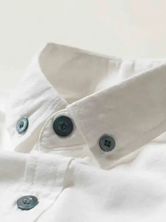 Kids Solid Long-Sleeved Denim White Shirt