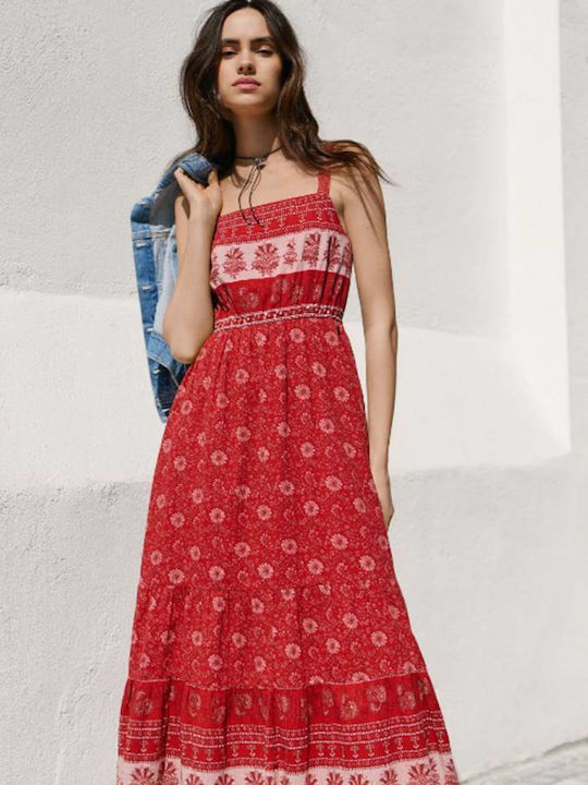 Floral Floral Καλοκαιρινό Midi Φόρεμα Royal Red