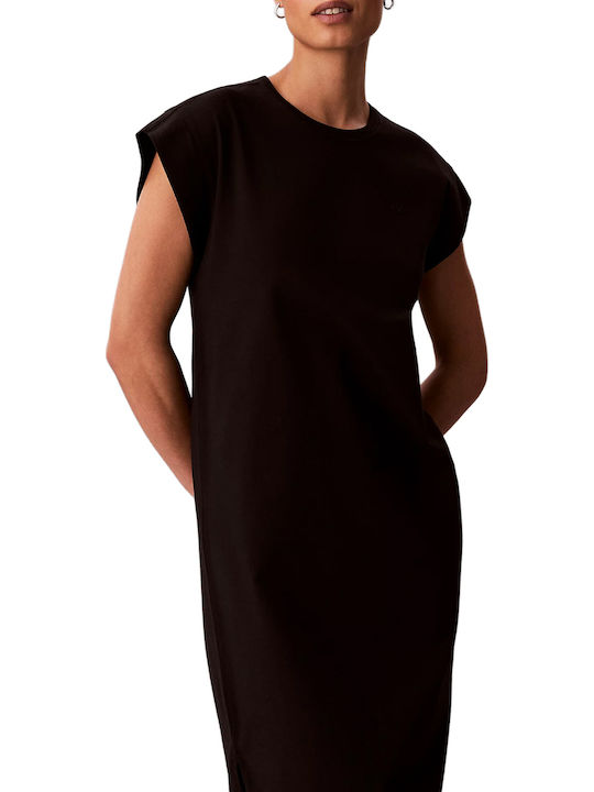 Summer Midi T-Shirt Dress with Tearing Black