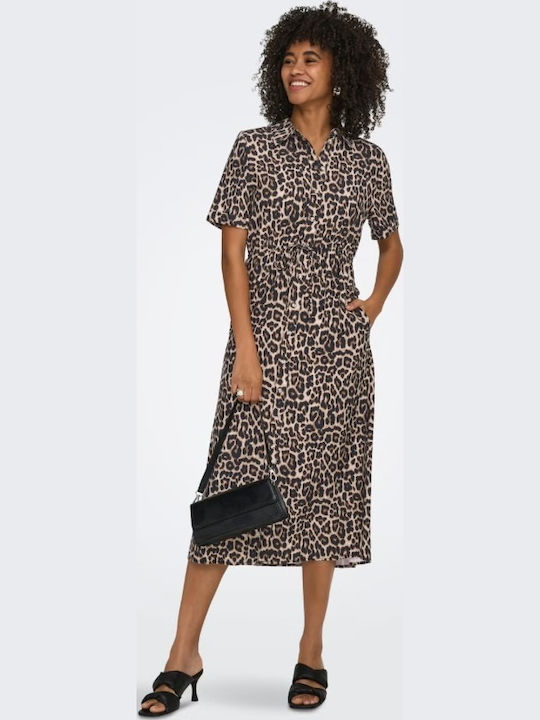 Life Sommer Midi Hemdkleid Ecru Braun Schwarz