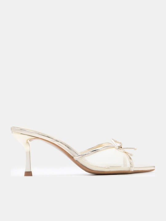 Mules With High Heel In Gold Colour