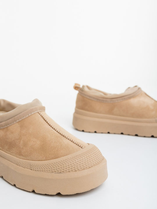 Women's Ankle Boots with Platform & Fur Beige