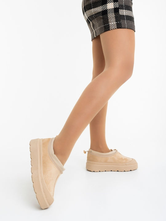 Women's Ankle Boots with Platform & Fur Beige
