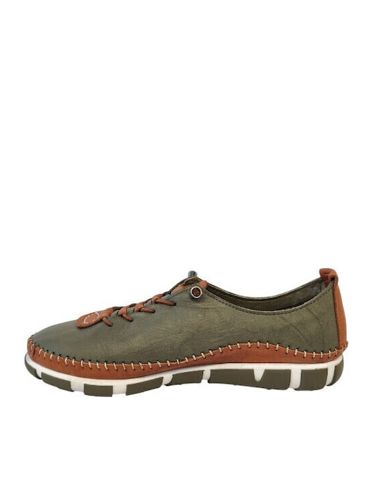 Leather Women's Moccasins in Khaki Colour