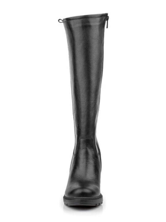 Leather Women's Boots with High Heel Black