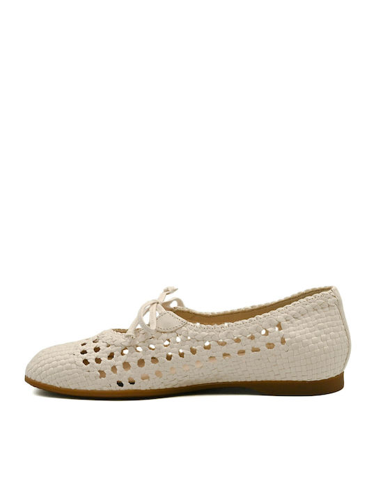 Leather Women's Ballerina Shoes In Beige Colour