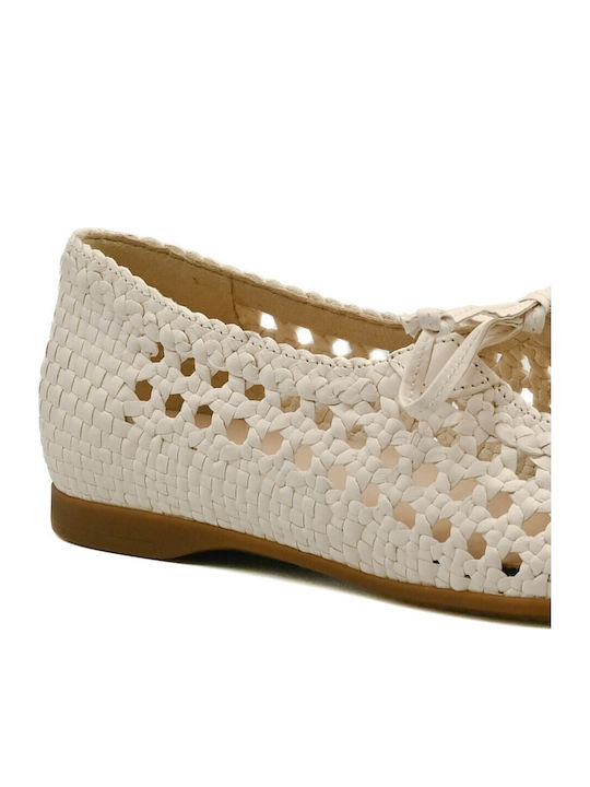 Leather Women's Ballerina Shoes In Beige Colour