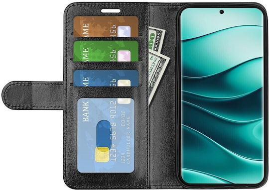Tel1 Xiaomi Redmi Note 14 Pro 5g/4g 14 Pro Plus 5g Poco X7 5g R64 Texture Horizontal Mobile Phone Case Book Black