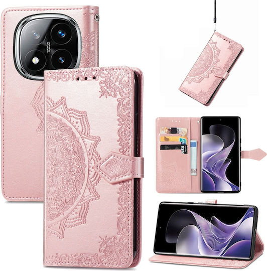 Tel1 Xiaomi Redmi Note 14 Pro 5g 14 Pro Plus 5g Poco X7 5g Mandala Flower Embossed Book Case Rose Gold