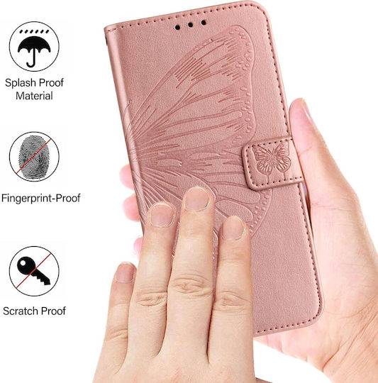Tel1 Xiaomi Poco M7 Pro Geprägte Schmetterling Handyhülle Buch Rosa