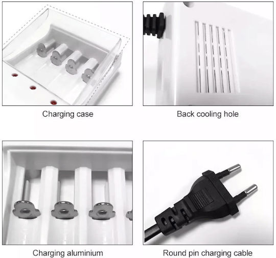 Andowl Battery Charger For 4 AA/AAA Size Batteries In White Colour