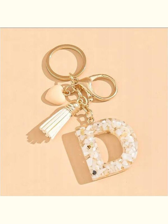 Breloc Ecarla Litera D Alb Fluture Inimi Brl329d