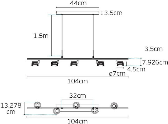 VK Lighting Κρεμαστό Φωτιστικό Μαύρο LED με Θερμό Λευκό Φως