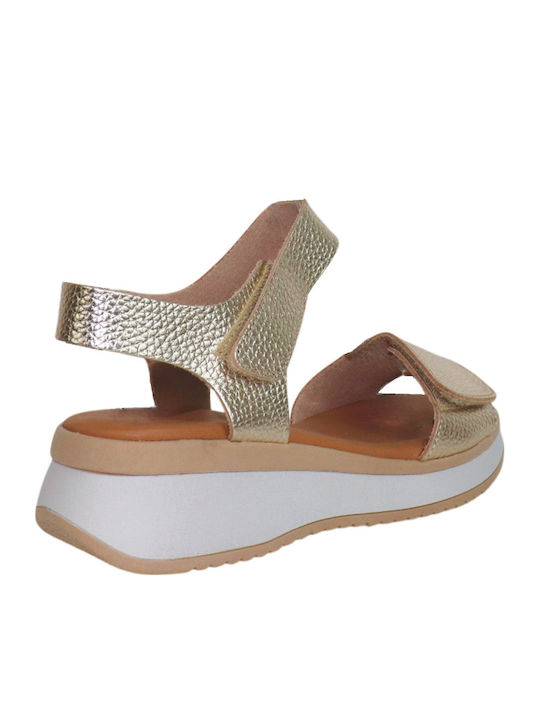 Кожени Дамски Анатомични Сандали Flatforms Златисти