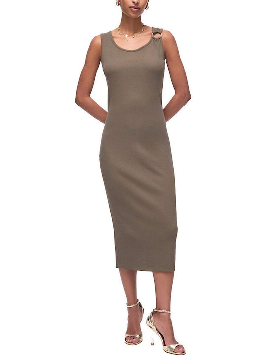 Summer Midi Knitted Dress Khaki