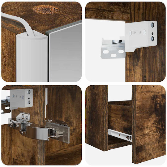 vidaXL Badezimmer Waschtisch-Einheit mit Licht Mit Waschbecken und Spiegel in Rauchholz vidaXL Badezimmer Waschtisch-Einheit mit Licht Mit Waschbecken und Spiegel in Rauchholz