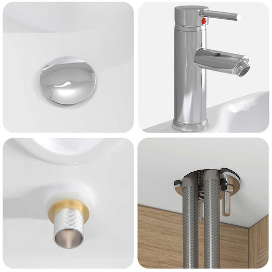 vidaXL Badezimmer Waschtisch-Einheit mit Waschbecken & Spiegel mit Licht Eiche