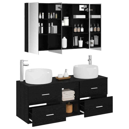 vidaXL Pang cu Lavoar și Oglindă cu Lumină Stejar Negru