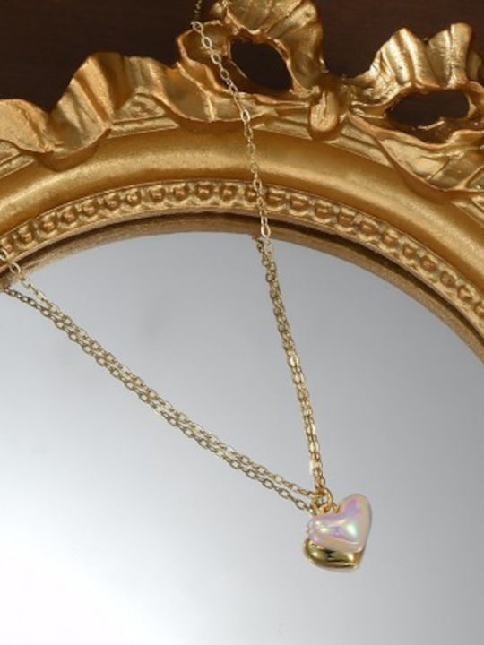 ecarla Necklace with Heart Design Made of Gold Plated Steel with Pearls