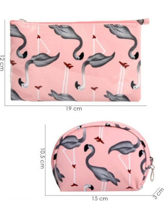 Ecarla Set 3 Cosmetic Bags Black Pink Flamingos Ks65wz2