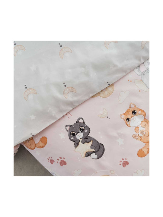 Vesta Home Σετ Σεντόνια Μονά Βαμβακερά Kitty Ροζ - Μωβ 175x255cm