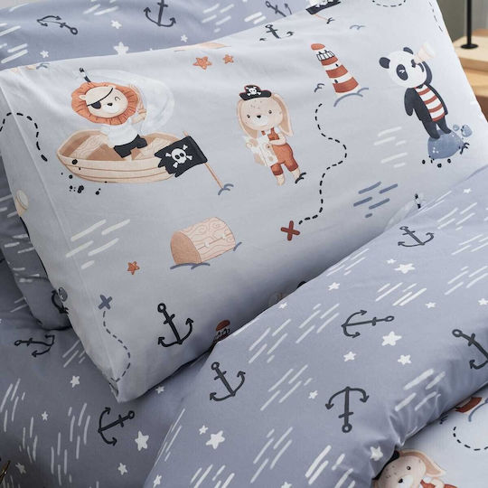 Vesta Home Σετ Σεντόνια Μονά Βαμβακερά Pirate Μπλε 175x255cm 3τμχ