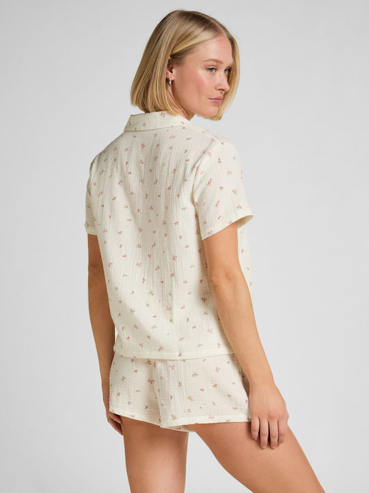 Hunkemöller Sommer Baumwollene Damen Schlafanzug Shorts Weiß Muslin