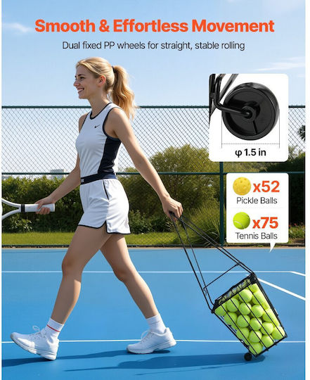 Vevor Καρότσι Συλλογής Μπαλών Τένις Pickleball Ρόδες Χωρητικότητα 75 Μπάλες Wqsnljtgtg75z8red001v0