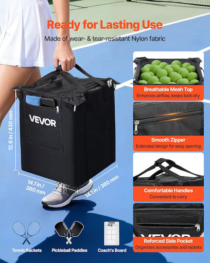 Vevor Tennis Pickleball Ball Collection Cart Foldable Wheels Stainless Steel Storage Bag Capacity 200 Balls Kzdwqsntc200be5dr001v0