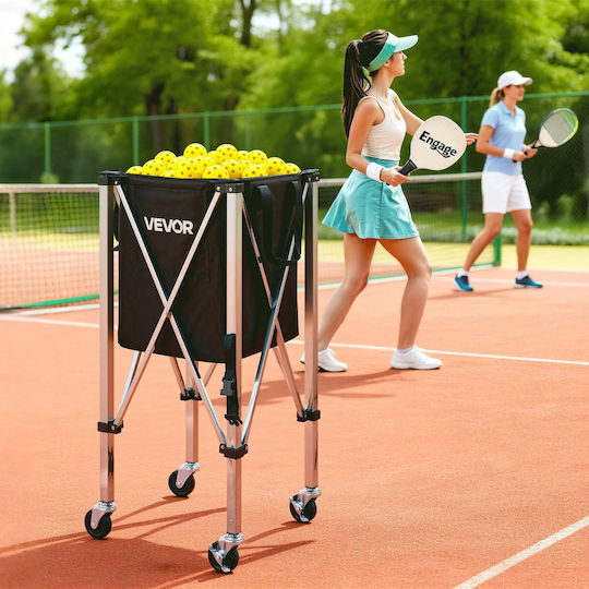 Vevor Tennis Pickleball Ball Collection Cart Foldable Wheels Stainless Steel Storage Bag Capacity 200 Balls Kzdwqsntc200be5dr001v0
