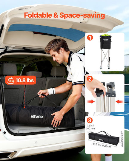 Vevor Tennis Pickleball Ball Collection Cart Foldable Wheels Stainless Steel Storage Bag Capacity 200 Balls Kzdwqsntc200be5dr001v0