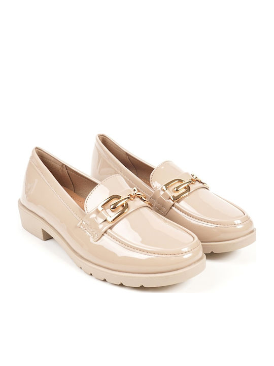 Patent Leather Women's Loafers in Beige Colour