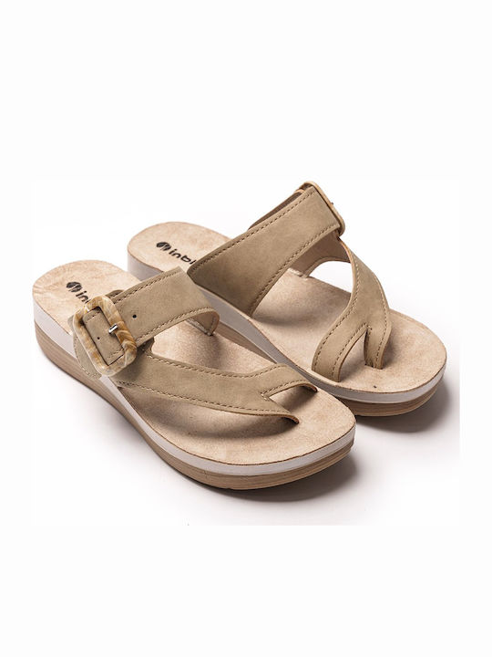 Leder Damen Flache Anatomisch Sandalen Beige FT030100-Beige