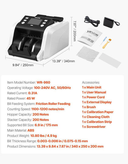 Vevor Mixed Count Banknote Counter with UV MG Counterfeit Detection