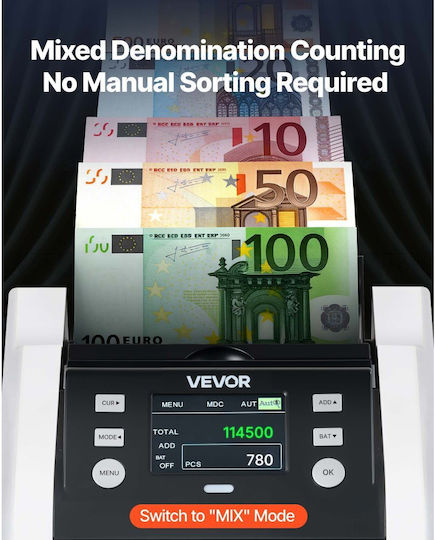 Vevor Mixed Count Banknote Counter with UV MG Counterfeit Detection