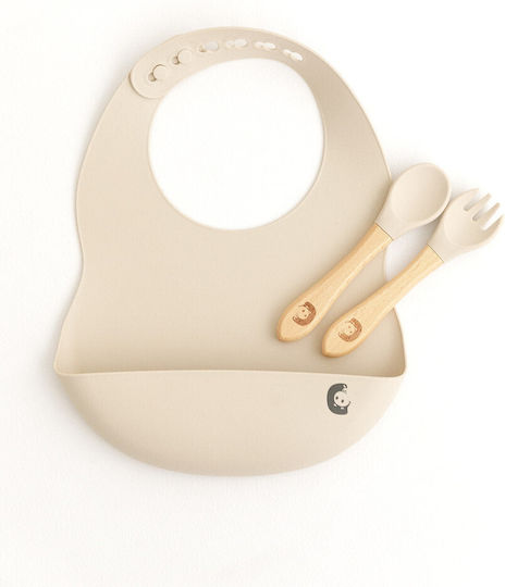 Cheeky Chompers Bamboo Feeding Set With Anti-Slip Beige Base 5 Pieces