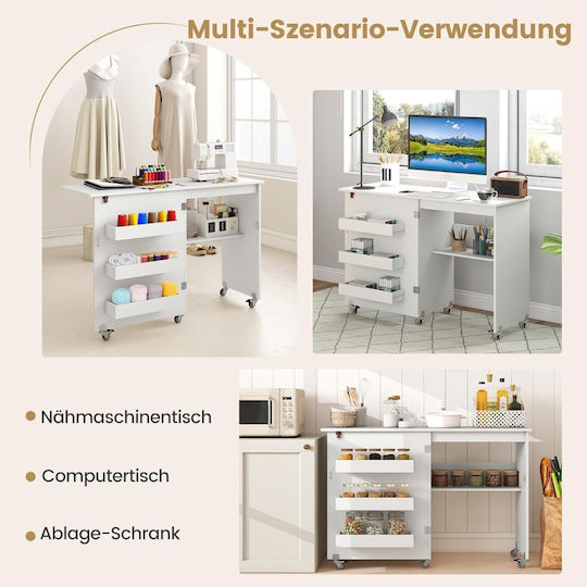 Costway Folding Sewing and Craft Table Hidden Storage Spaces Jv14295wh