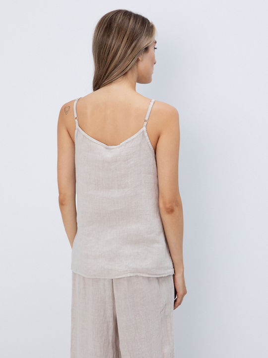 Women's Summer Linen Blouse with Spaghetti Straps Linen