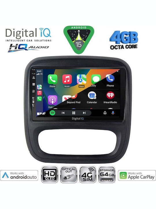 Digital IQ Car Audio System for Opel Vivaro Renault Trafic Nissan NV300 2014-2019 Bluetooth USB WiFi GPS Apple CarPlay Android Auto with 9" Touch Screen