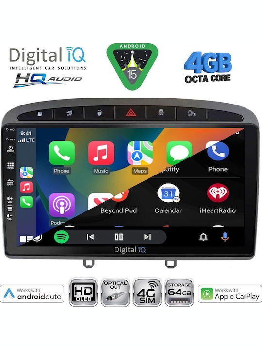 Digital IQ Car Audio System for Peugeot 308 / RCZ 2007-2012 (Bluetooth/USB/WiFi/GPS/Apple CarPlay/Android Auto) with 9" Touch Screen