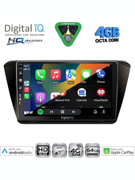 Digital IQ Car Audio System for Skoda Superb 2015-2023 with Clima (Bluetooth/USB/WiFi/GPS/Apple CarPlay/Android Auto) with 10" Touch Screen