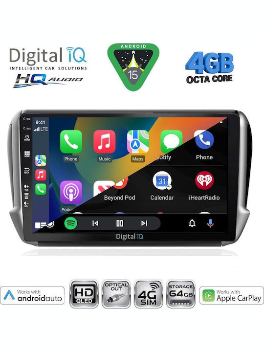Digital IQ Car Audio System for Peugeot 2008 2012-2021 Bluetooth USB WiFi GPS Apple CarPlay Android Auto with 10" Touch Screen