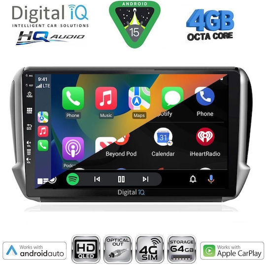 Digital IQ Ηχοσύστημα Αυτοκινήτου για Peugeot 2008 2012-2021 (Bluetooth/USB/WiFi/GPS/Apple-Carplay/Android-Auto) με Οθόνη Αφής 10"