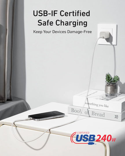 Anker Braided USB 2.0 Cable USB-C male - USB-C 240W Λευκό 0.9m A82E2H21